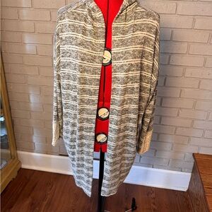 Entro Gray Striped Open Front Cardigan with Hood & Crochet Lace Trim – Women’s L